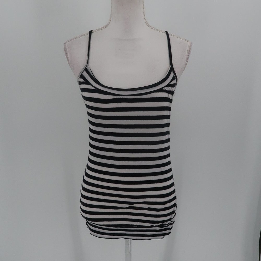 Love Me Kiss Me Black White Striped Tank Top in Medium